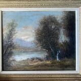 HST painting "The walk, young woman with the umbrella" signed Dervin