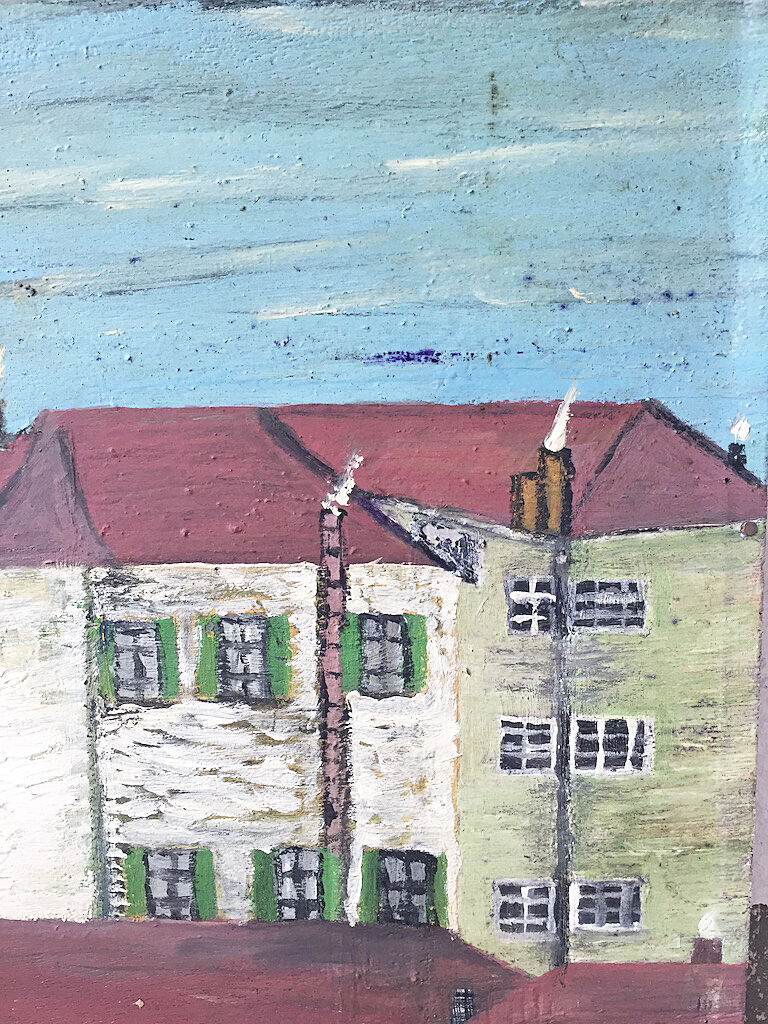 Huile sur bois « ville » Bernier