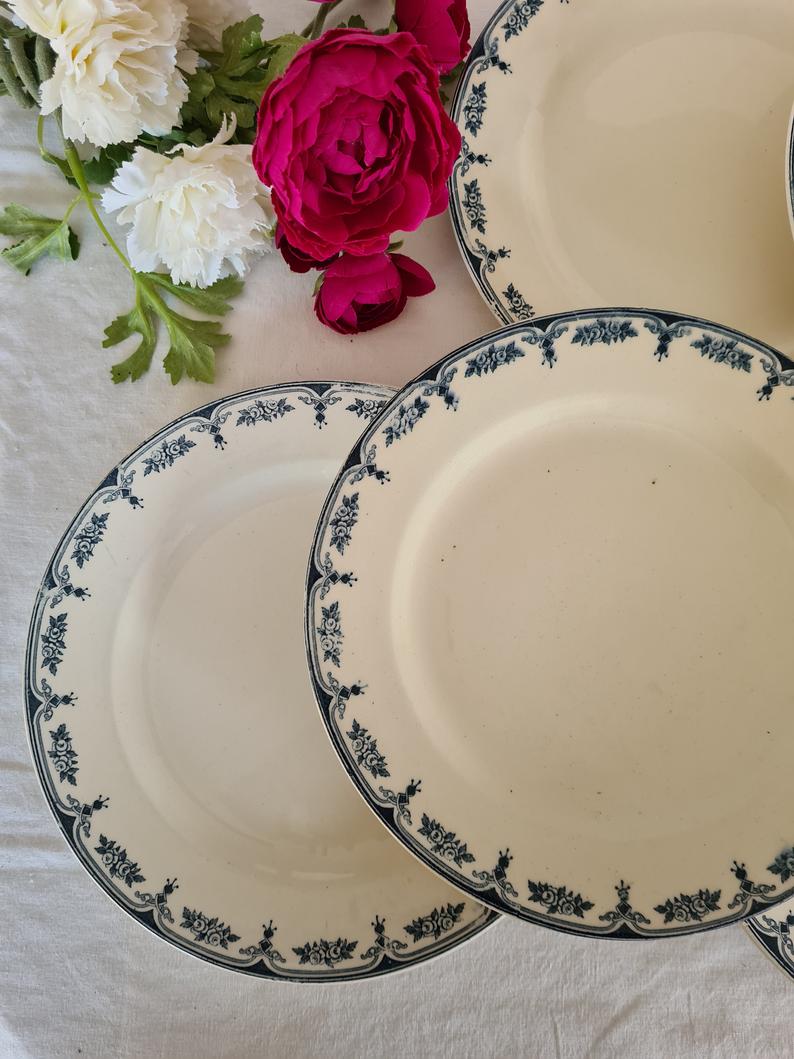 6 assiettes plates anciennes en terre de fer modèle "Sathonay" de la manufacture francaise de Salin