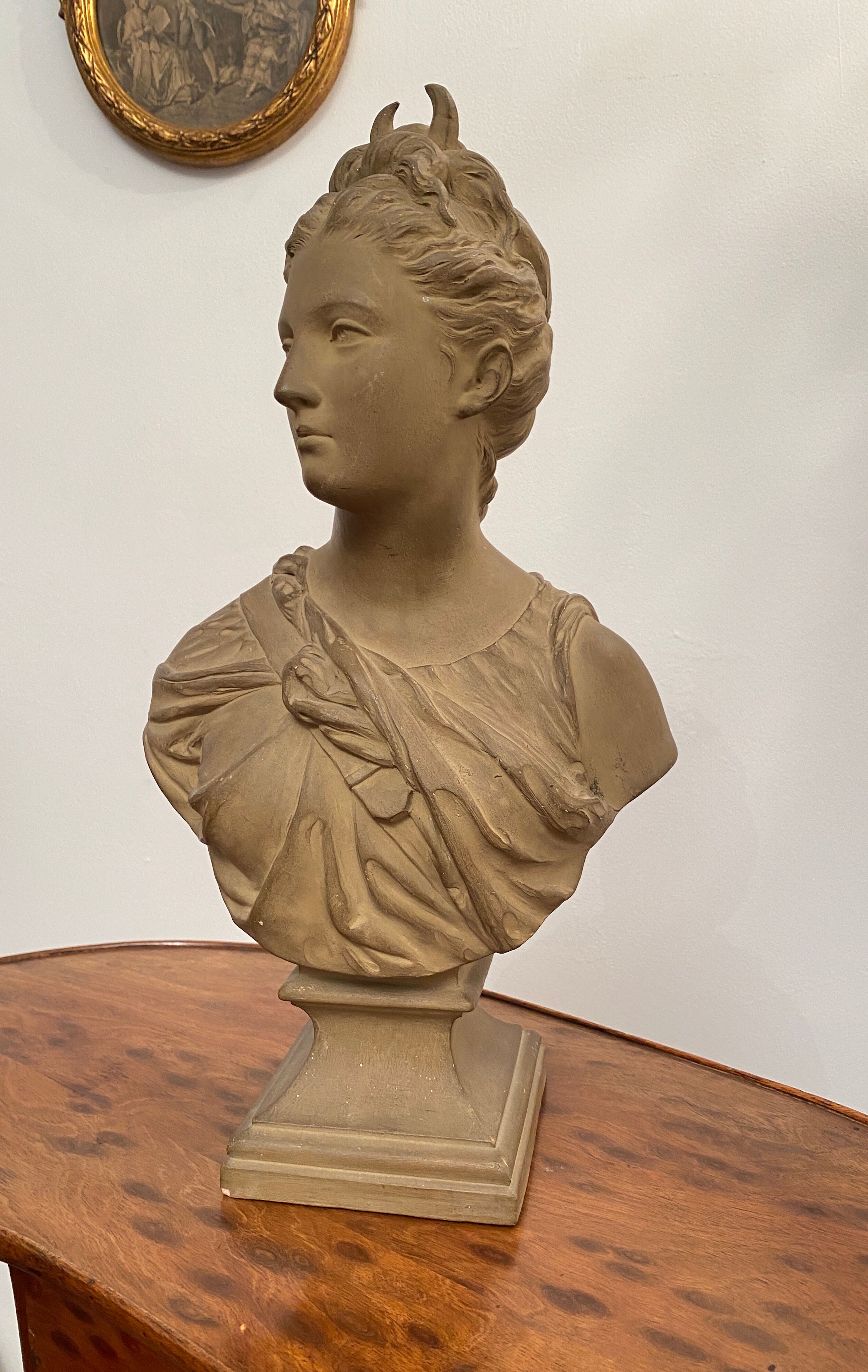 Bust En Terre Cuite Diane Chasseresse d'Apres Houdon Epoque 19th