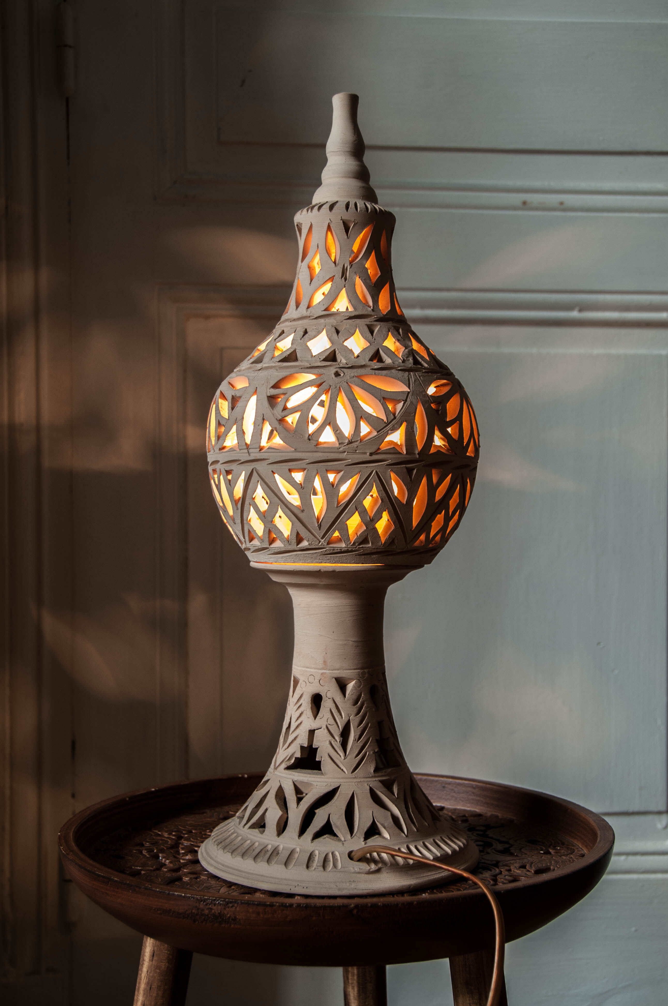 Moroccan crafts, terracotta lamp