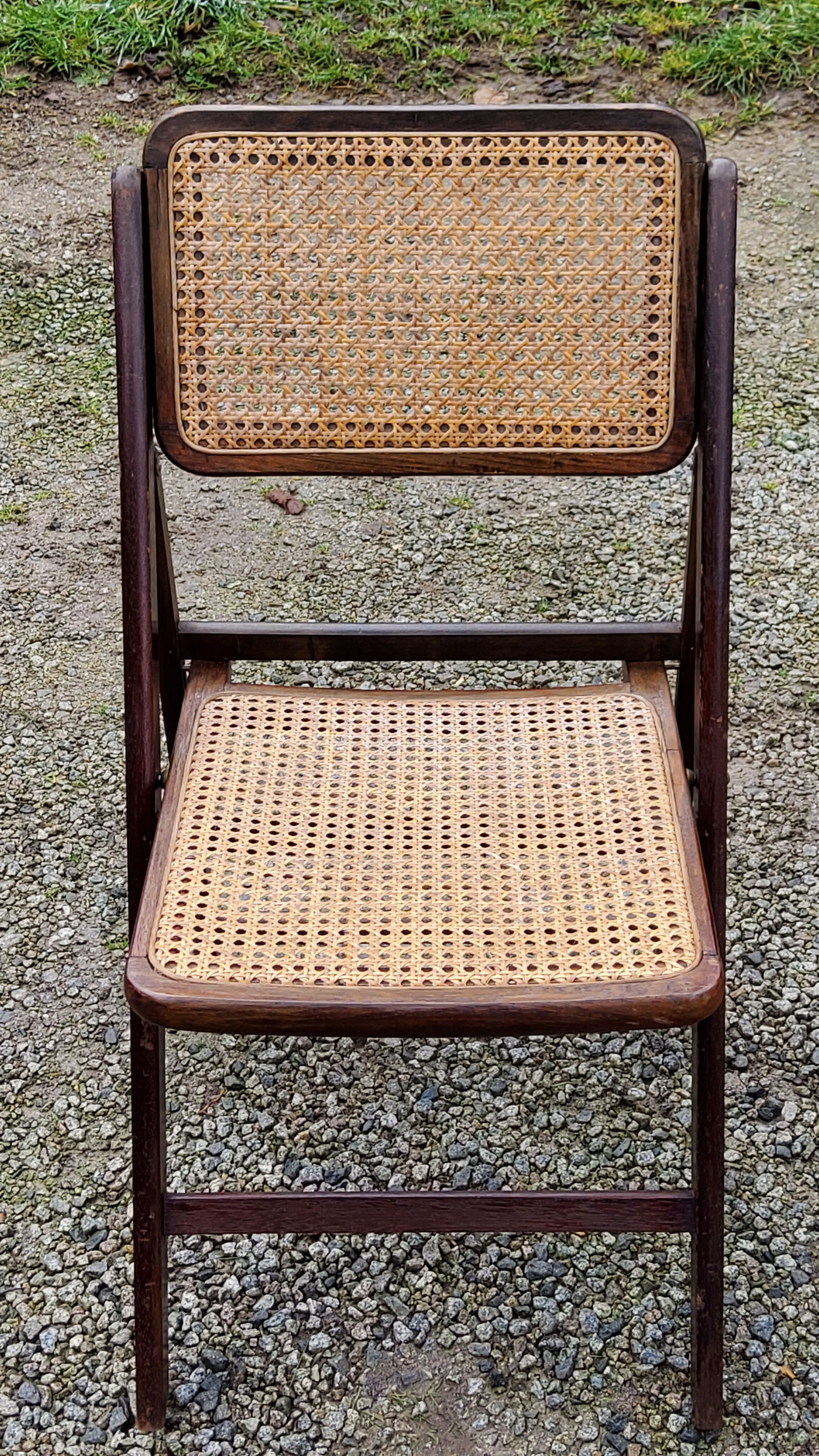 Set of 4 folding chairs wood and canning of the 70s