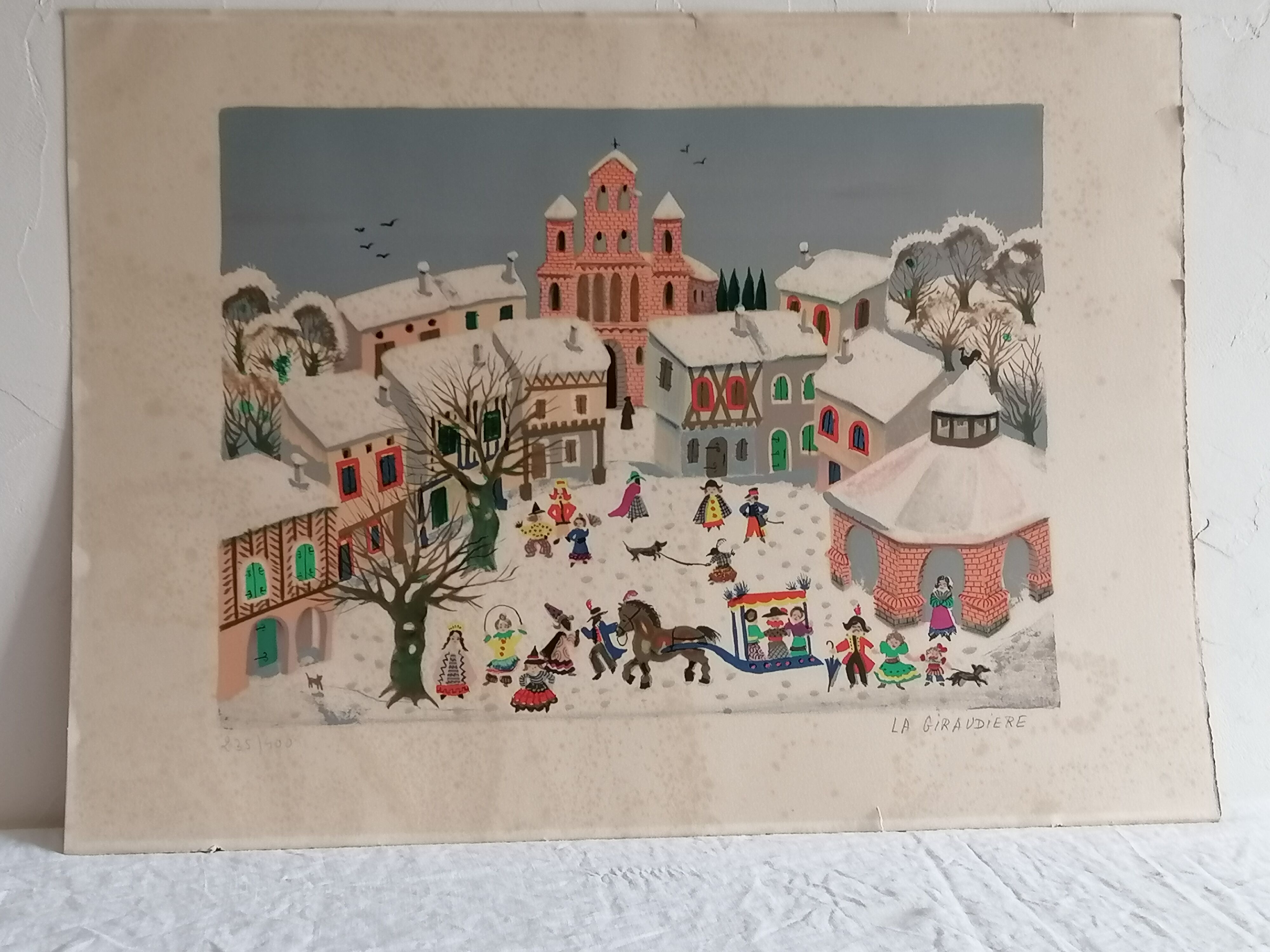Lithography. Mady DE LA GIRAUDIERE (1922-2018) Naïve art . Signed. Numbered.