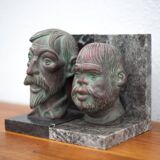 Pair of terracotta and marble bookends, don quixote and sancho panza, paperweight, library