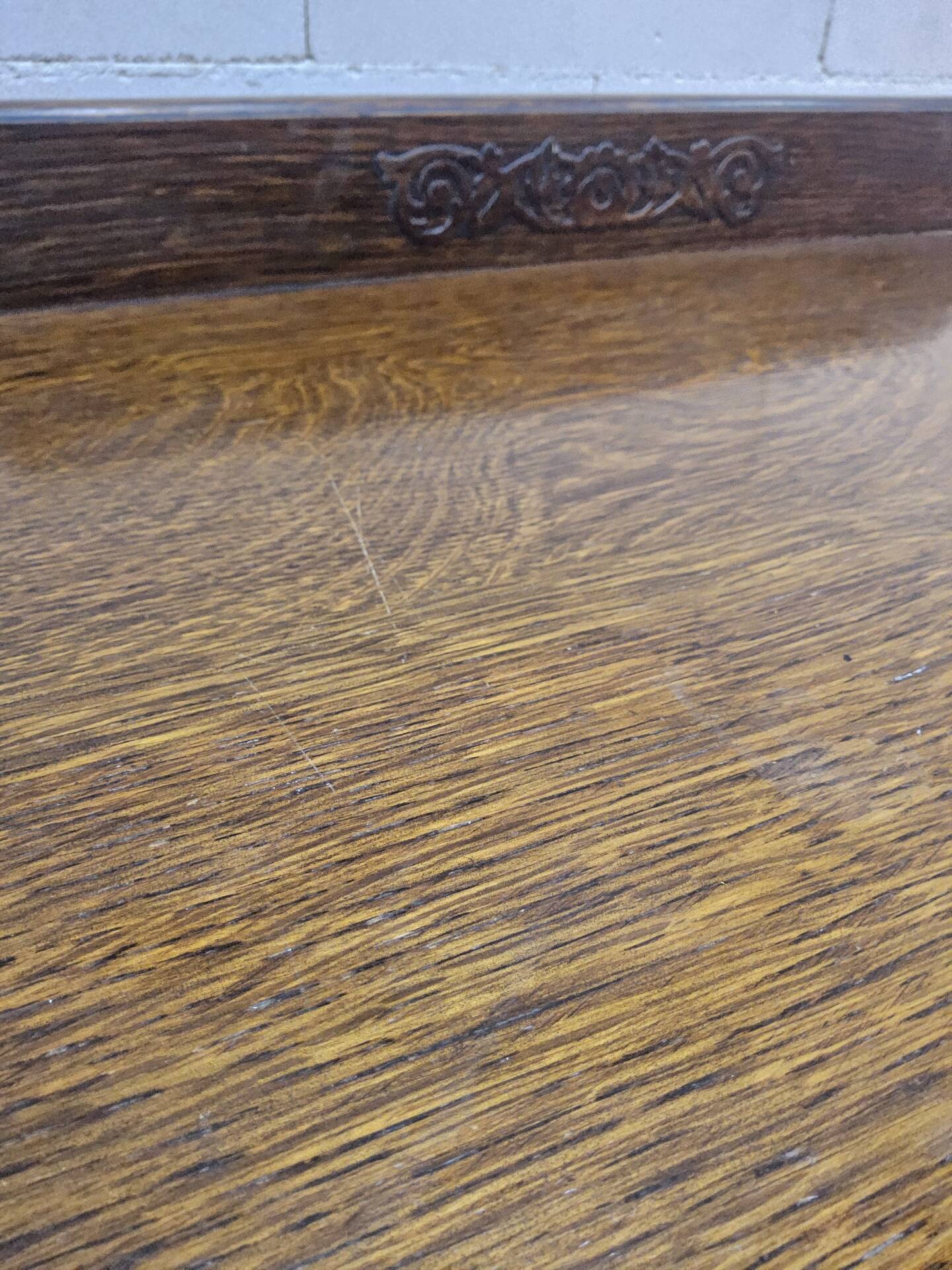 Antique chest of drawers on wheels with wood carving (key top drawer)