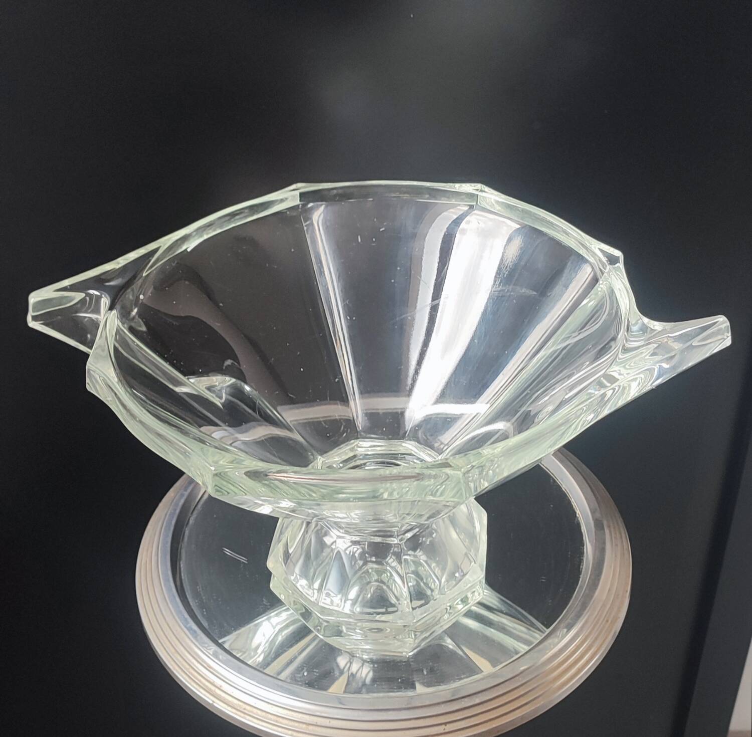 Thick engraved glass bowl, Slovakia Art Deco style