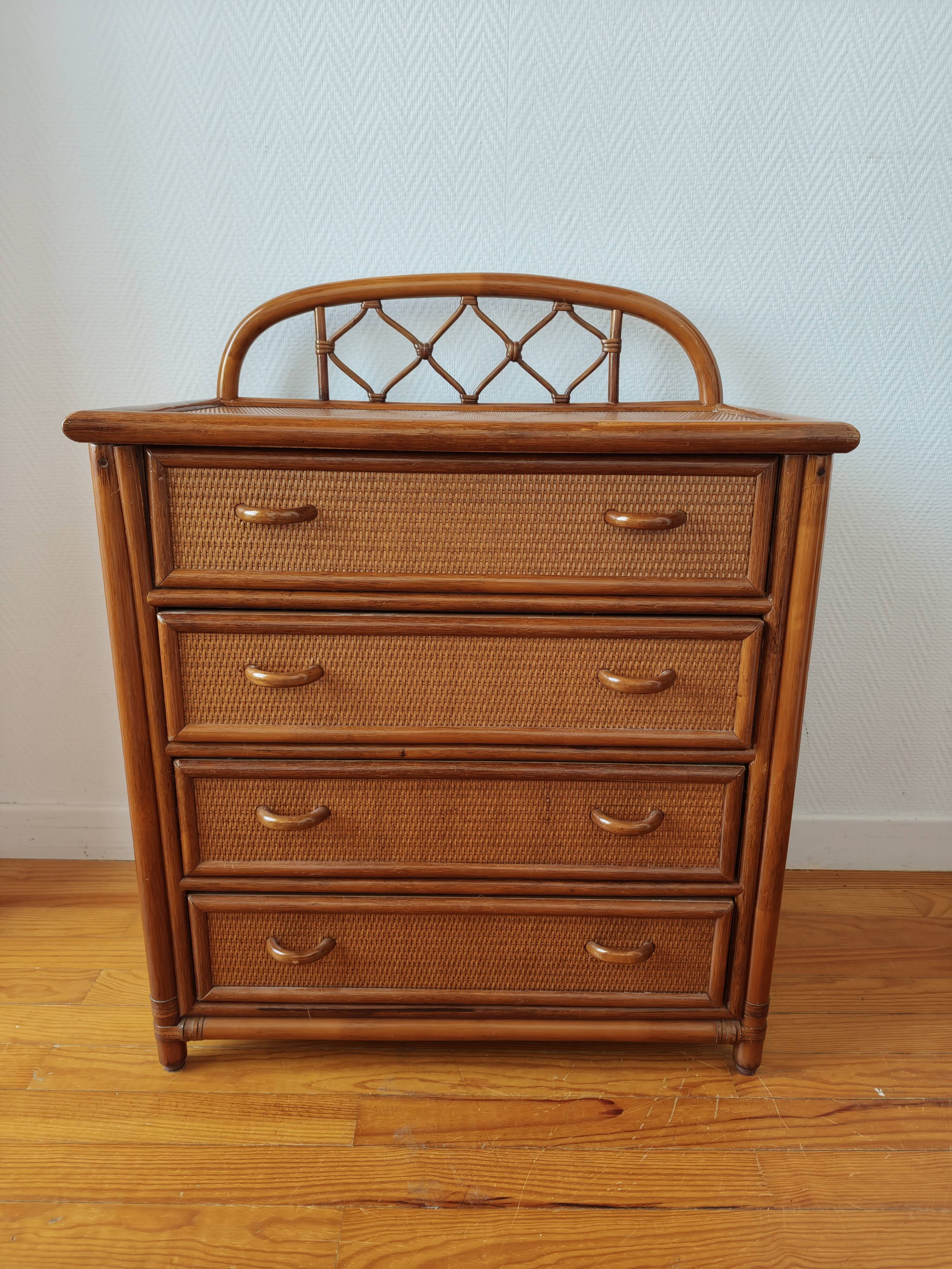 Vintage rattan and cane commode from the 1970s.