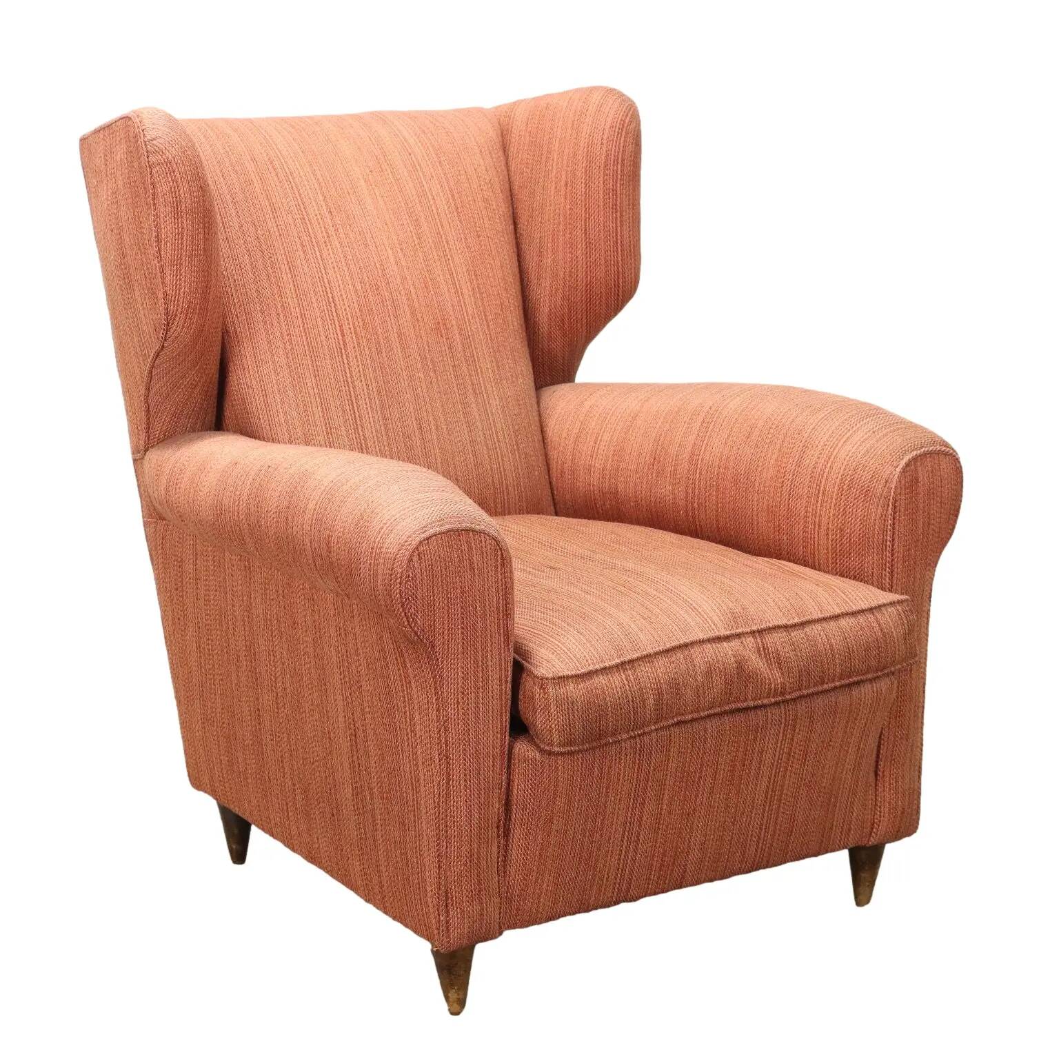 Vintage bergère armchair in wood and fabric, Italy, 1950s-1960s