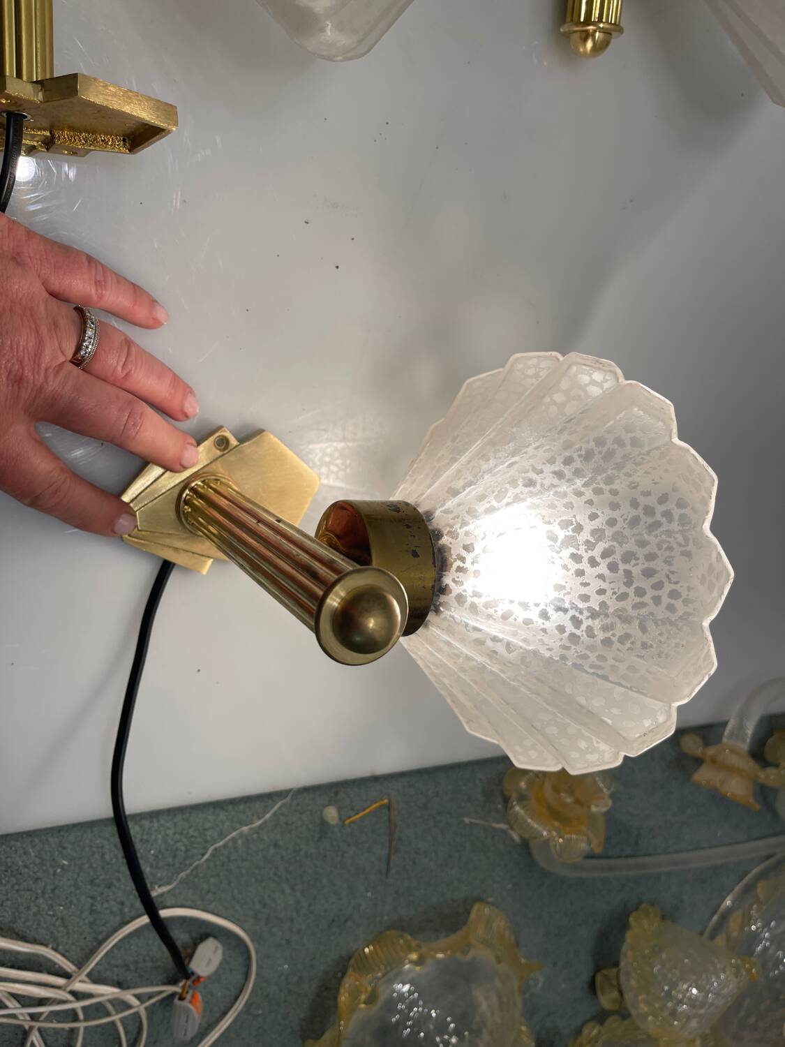 Murano Glass Brass Sconces Set of 3 1950’s