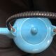 Chinese style teapot in azure blue enameled porcelain work from the 60s and 70s