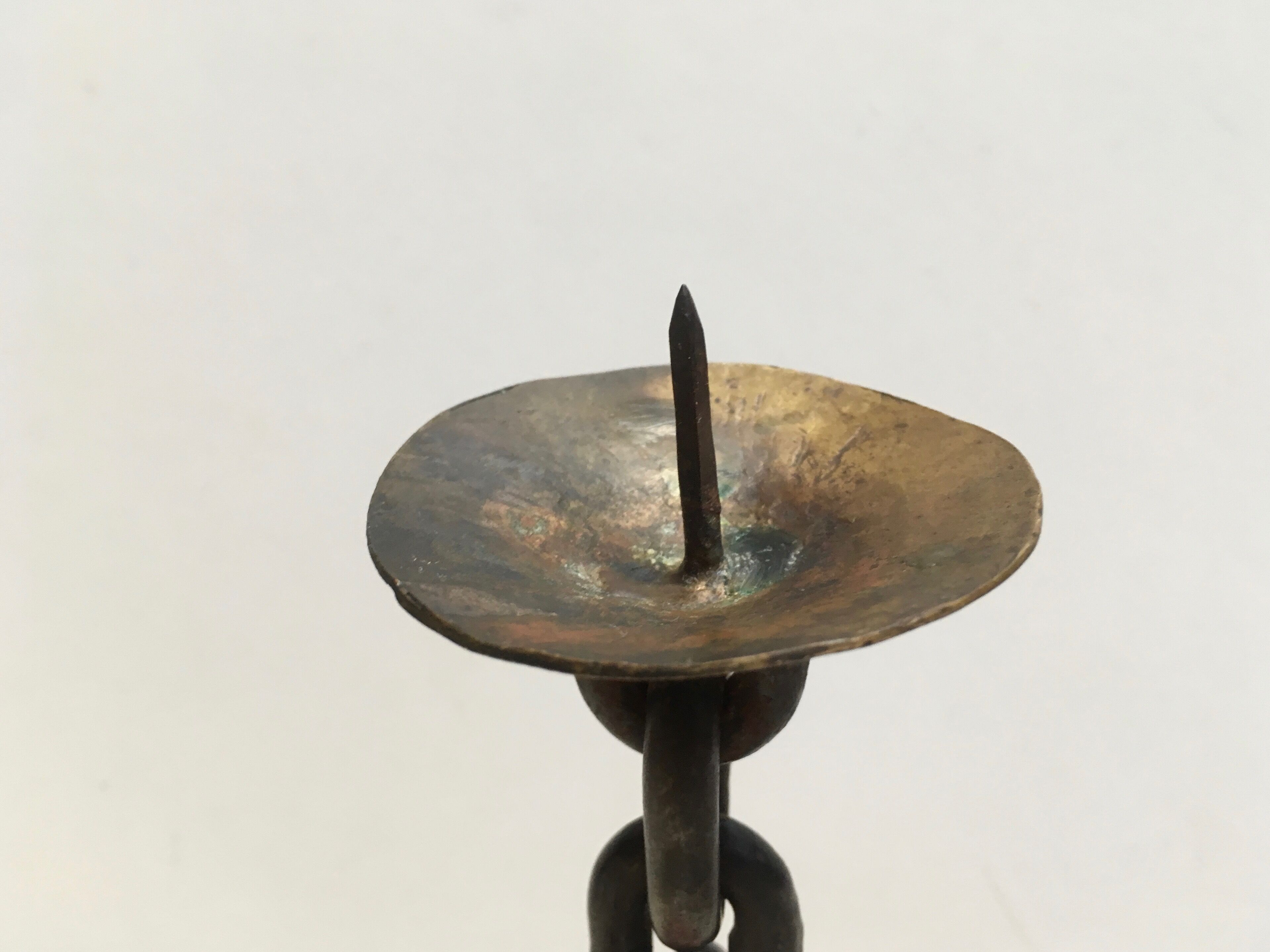 Candlestick with iron link chain and bronze cup