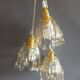 Lustre 3 suspensions verre drappé miel Murano, 1979/80
