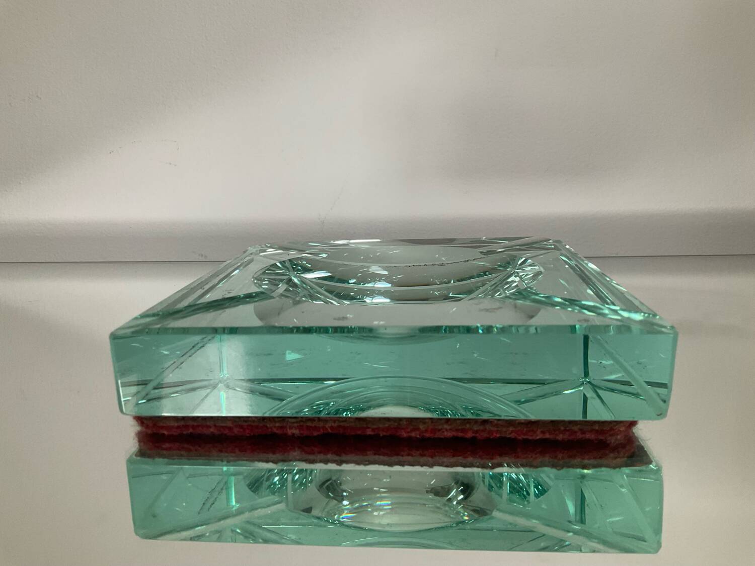 Jean Luce Art Deco ashtray in mercurized Saint Gobain glass
