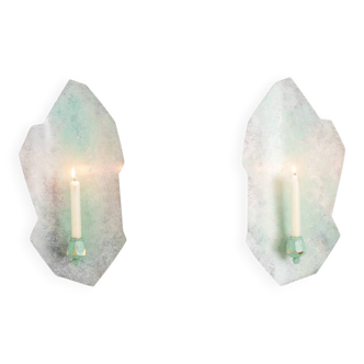 Pair of brass and bronze wall-mounted candlesticks. Contemporary work by an artist.