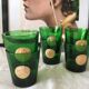 Set of six green glasses