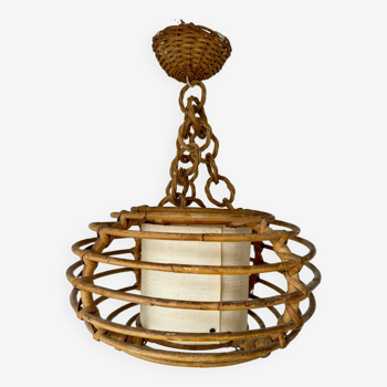 Vintage rattan cage pendant light