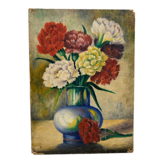Oil on panel "Carnations"