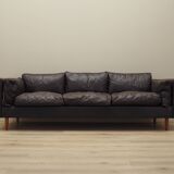 Canapé en cuir marron, design danois, années 1960, production : Danemark