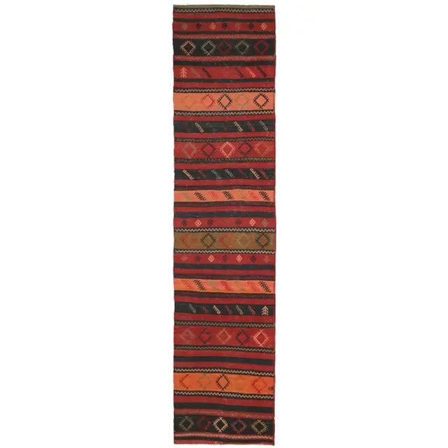 Vintage Turkish Hand-Knotted Wool Cotton Red Runner Rug 81x380
