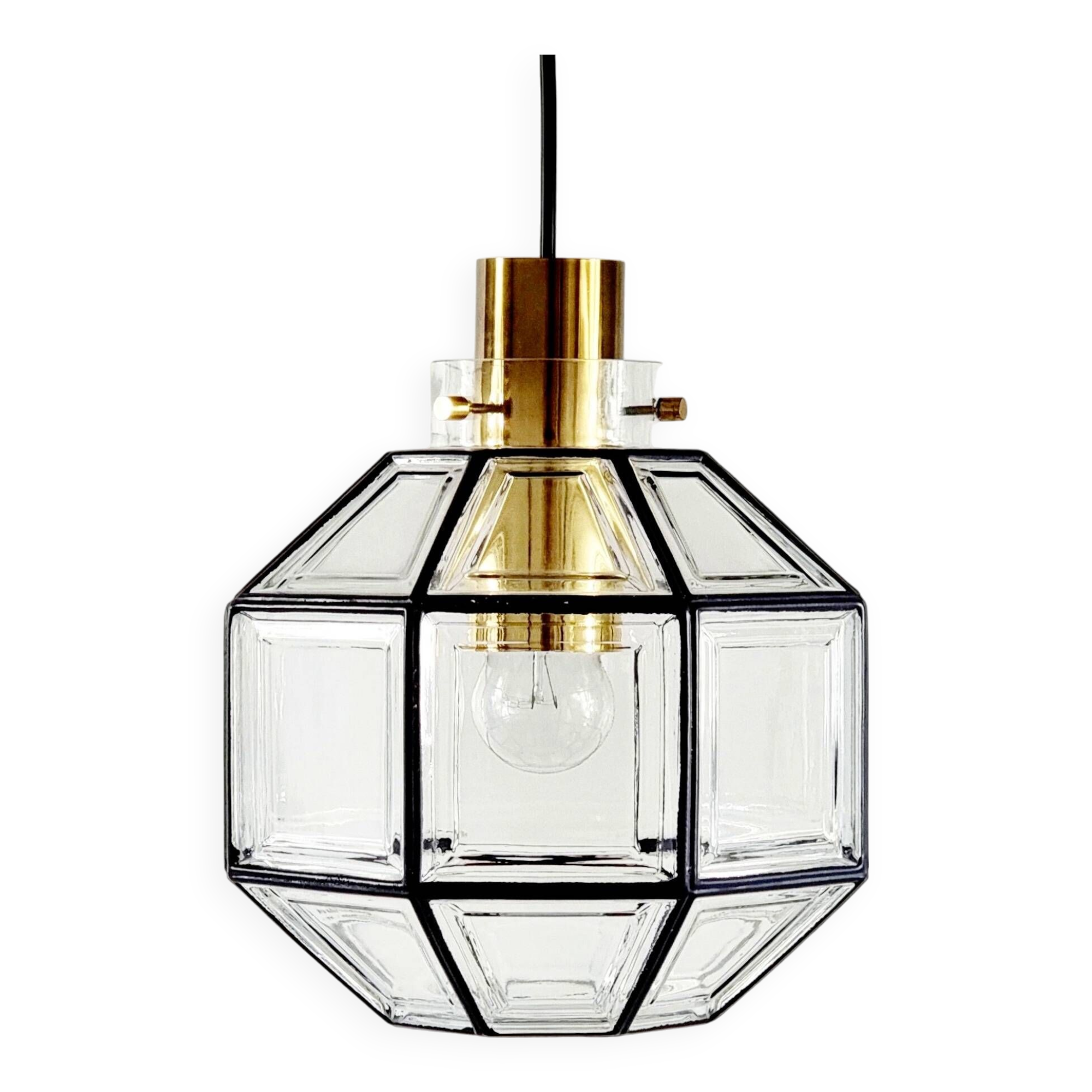 Large Mid-Century Octagonal Glass Ceiling Light from Limburg, Germany, 1960s