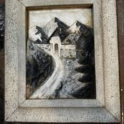 Tableau alpin en bois sculpté et peint