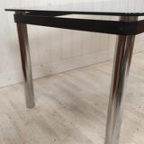 Dining table desk chrome steel and smoked glass