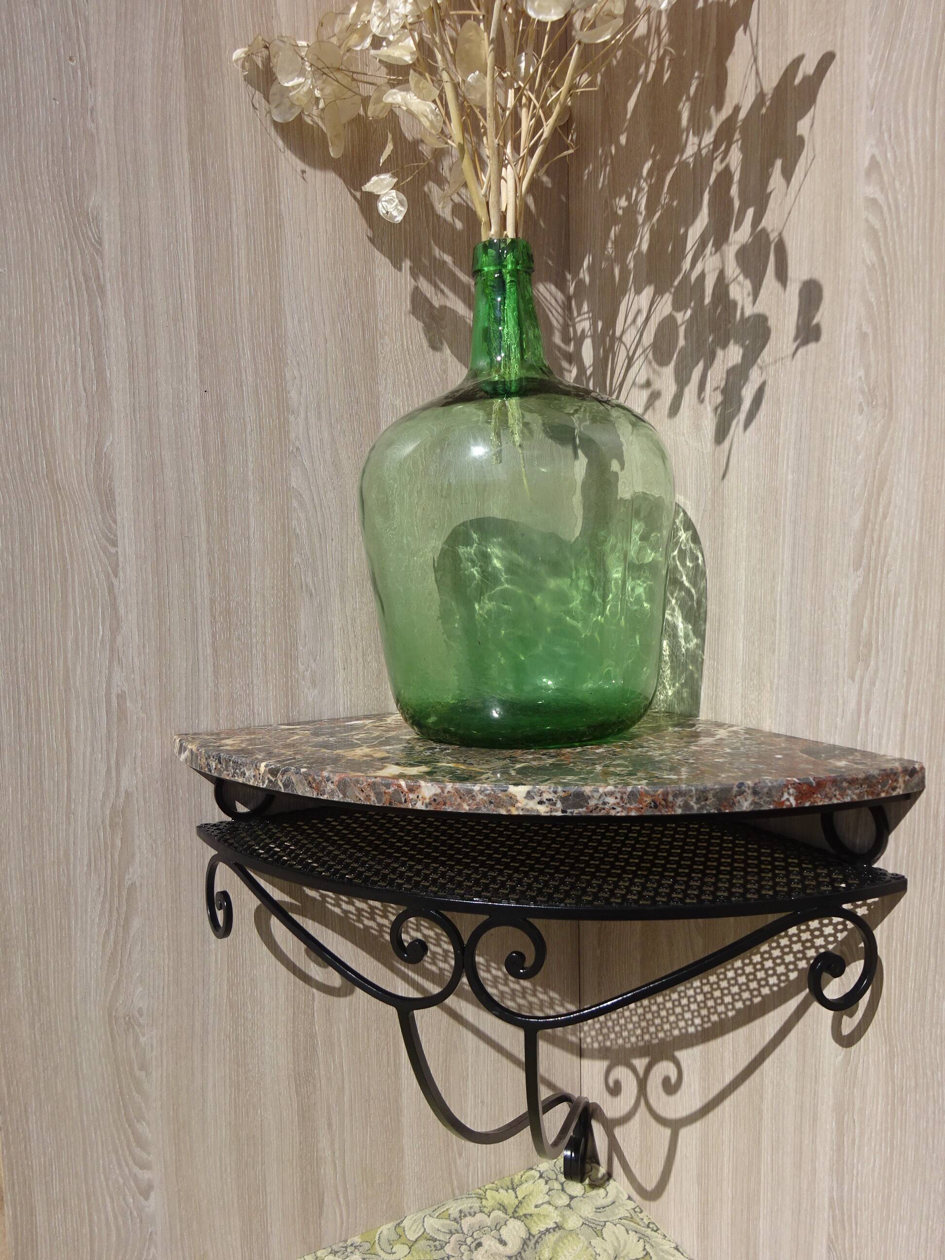 Wrought iron and marble corner shelf