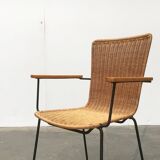 Mid-century metal and rattan dining chairs, set of 3.