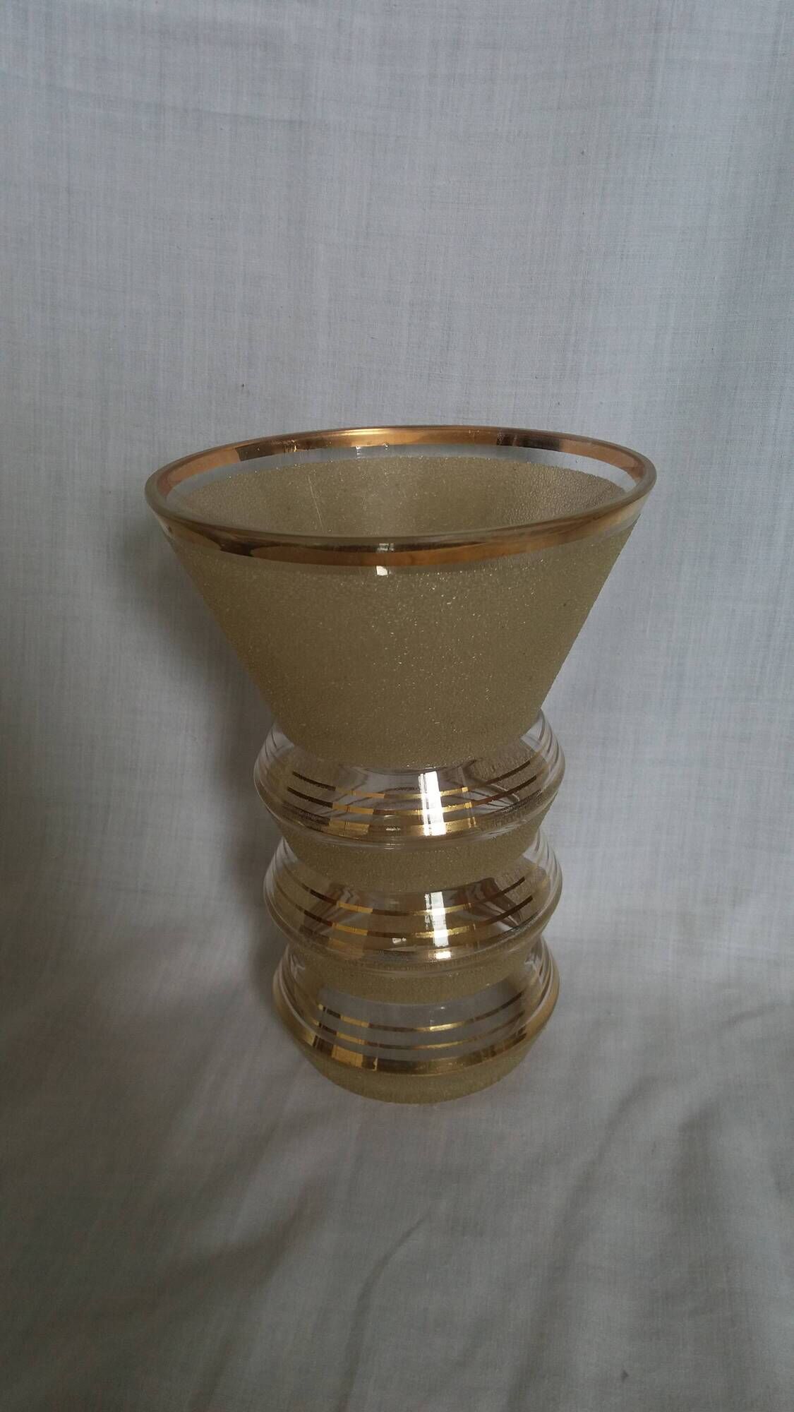 Frosted glass vase with a champagne finish and gold trim Art Deco