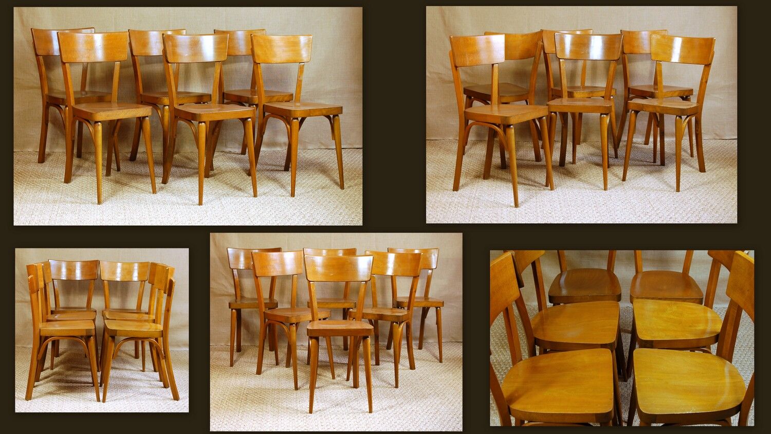 6 vintage bistro chairs wood