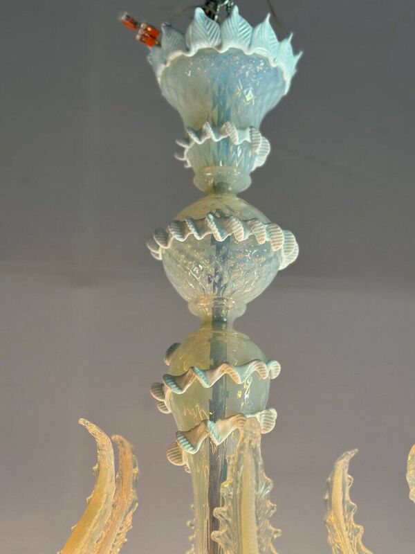 Lustre Vénitien En Verre De Murano Deux Tonalités De Bleus, Vers 1940, 8 Bras De Lumière