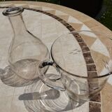 Set of a wine decanter and a glass water pitcher
