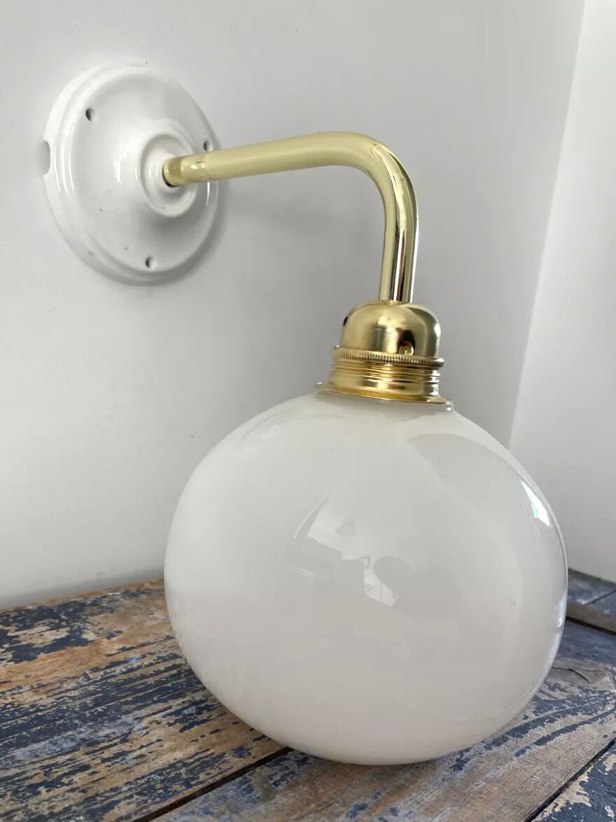 White opaline globe wall lamp