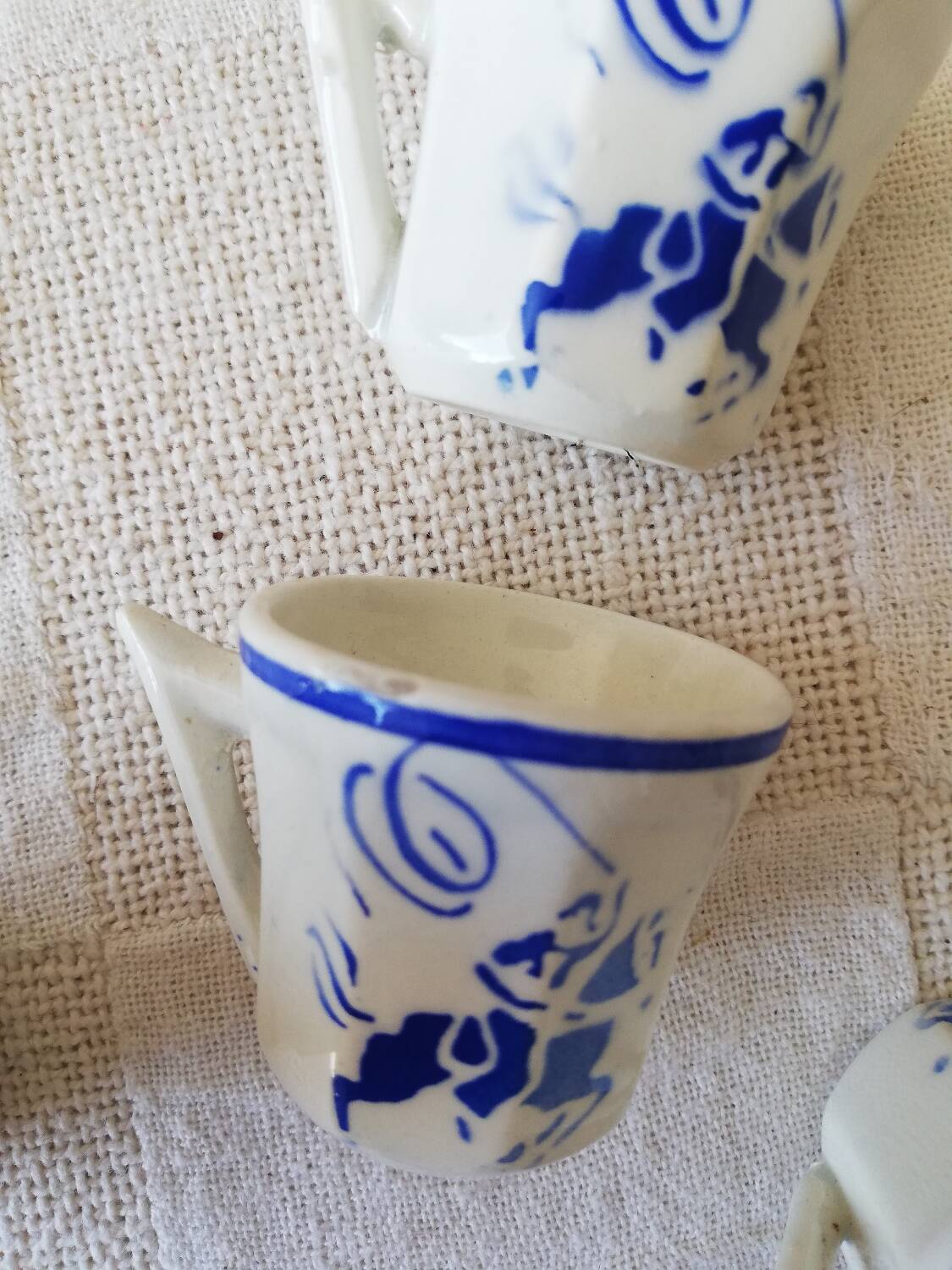 Vintage Porcelain Dinner Set 7 Small Cups with Horseman and Lasso Motif