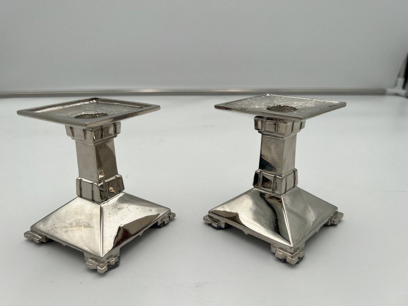 Art Deco Nickel-Plated Bronze Candlesticks, France, 1930, Set of 2
