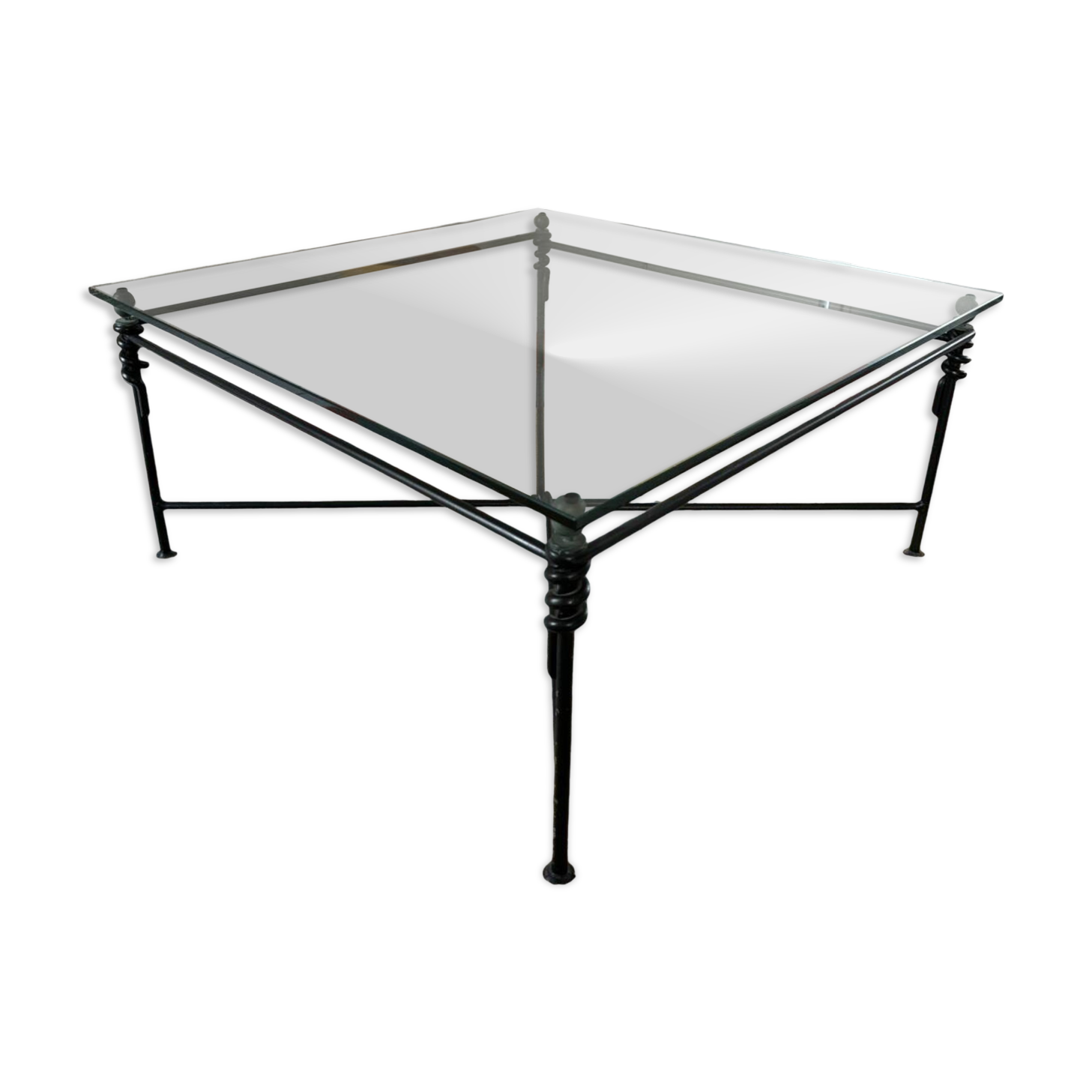 Large wrought iron and glass coffee table by Jacques Ducru