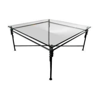 Large wrought iron and glass coffee table Jacques Ducru