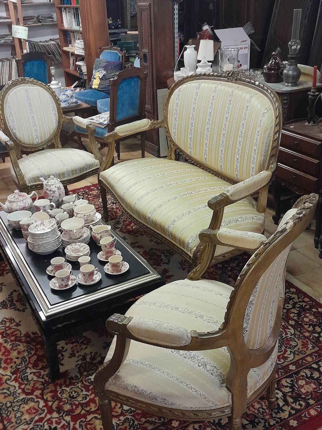 Louis XVI Style Ensemble Salon - Basket Sofa & Pair of Armchairs