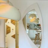 Miroir mural déstructuré Space Age en bois XXL, France, années 70