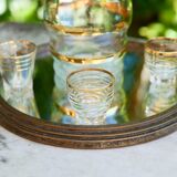 Elegant 1930s liqueur service, carafe and glasses with gold edging