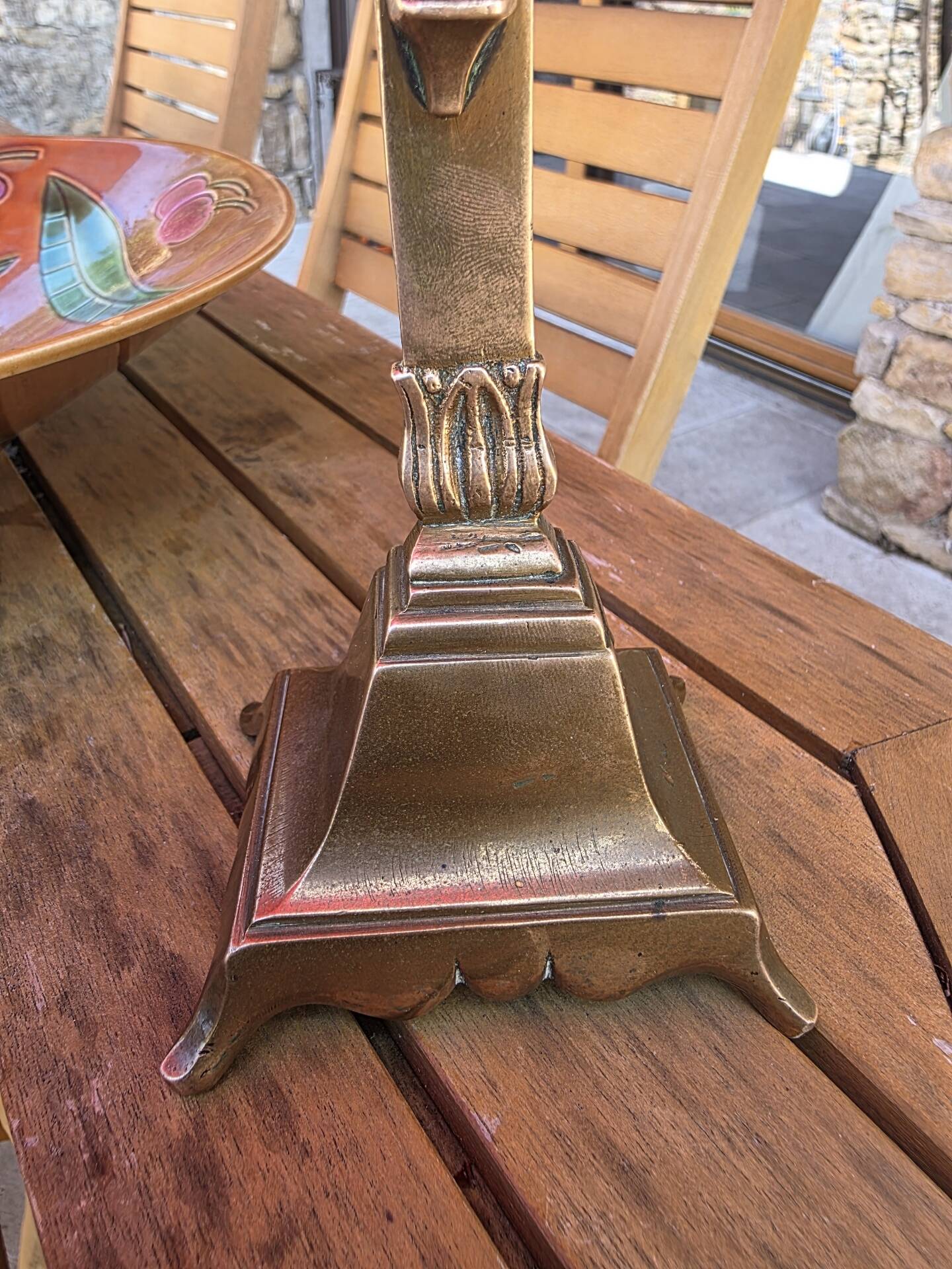 19th-century brass crucifix on a base