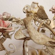 Hand-forged vintage pendant lamp with porcelain roses, Denz Neheim Hüsten