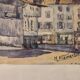 Old watercolour signed marius alamartine "hôtel de la halle" in charlieu
