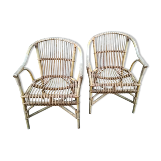 Pair of natural patinated rattan chairs