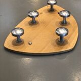 Porte-manteau mural 5 patères sur plateau chêne