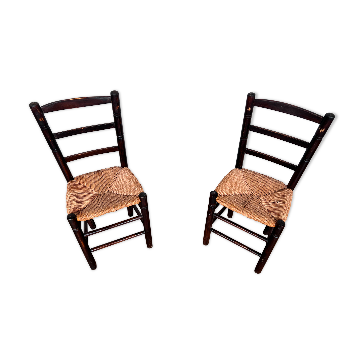 Paire de chaises brutaliste bois paille