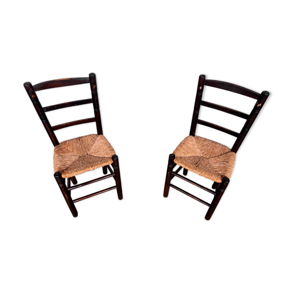 Paire de chaises brutaliste bois paille