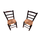 Pair of brutalist chair wood straw