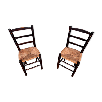 Pair of brutalist chair wood straw