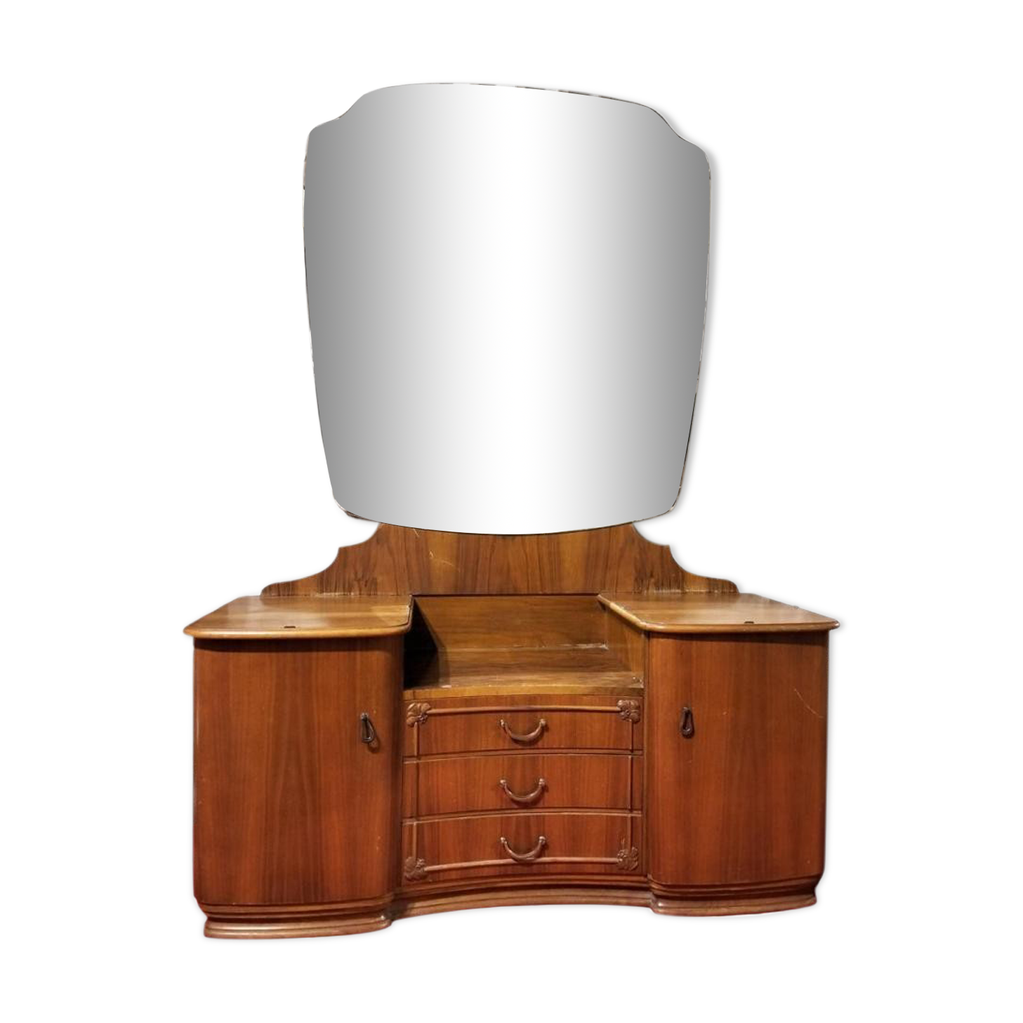 English art deco walnut hairdresser, vintage 1950